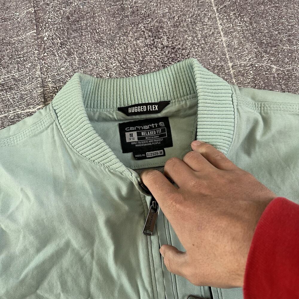 Women's Carhartt Crawford Rugged Flex Mint Relaxed Fit Canvas Bomber Jacket Sz M - Picture 2 of 4
